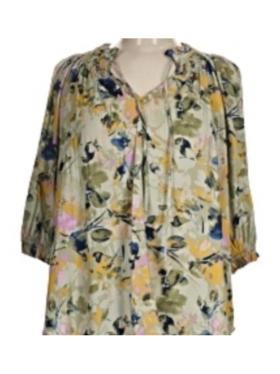 Ophelia Roe Tops - Floral Peasant Blouse in Olive Multi